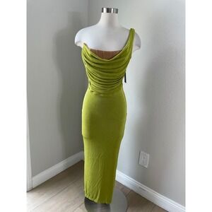 green emerald velvet dress Green Celestina Stylish Draped Maxi Dress – PrincessAce main image 0